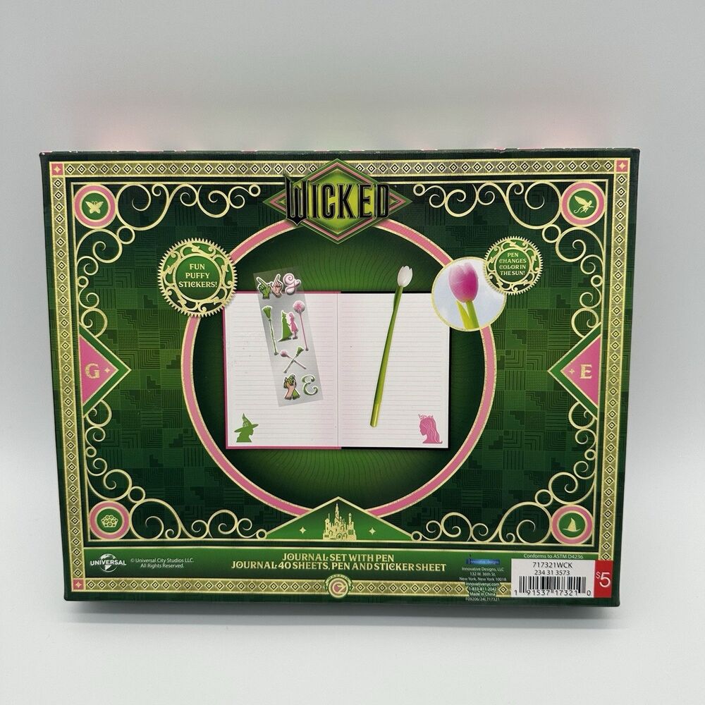 WICKED MOVIE GIFT 2024 - JOURNAL (40 SHEETS) SET WITH PEN (CHANGES),  & STICKERS - Picture 2 of 7